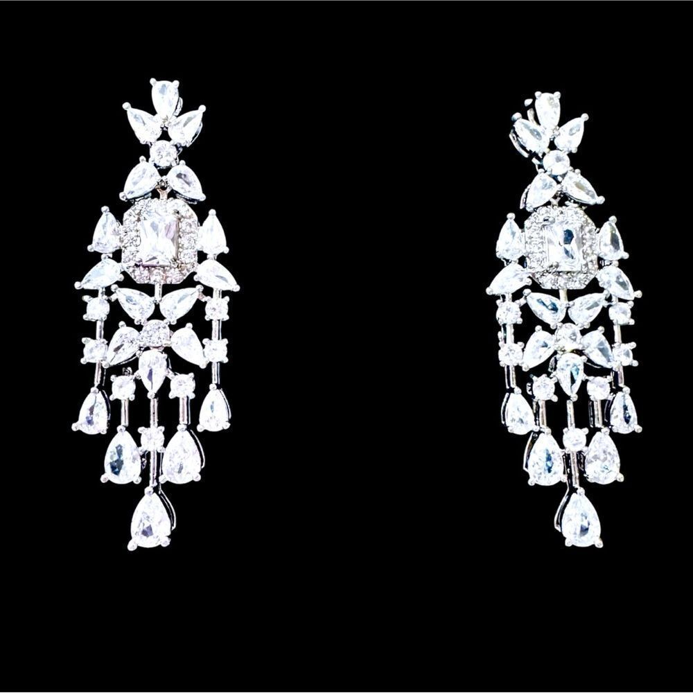 CHANDELIER DIAMOND CRYSTAL CUBIC ZIRCON SILVER EARRINGS